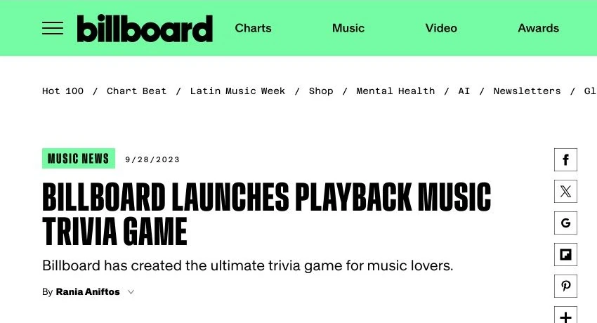 Billboard article announcing Playback